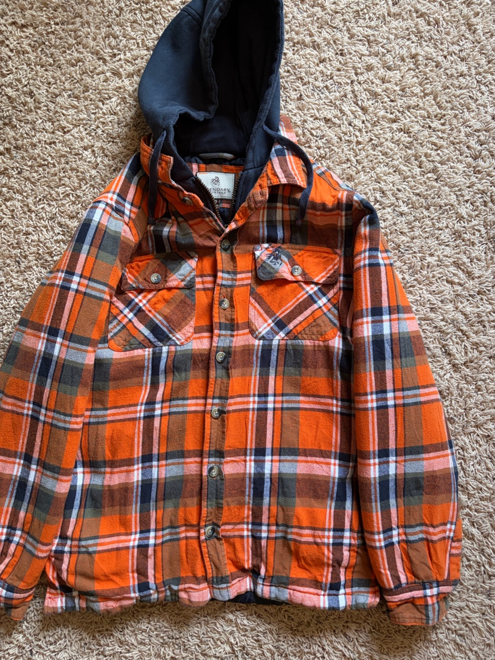Legendary Whitetails Orange Plaid Hooded Quilted Jacket
